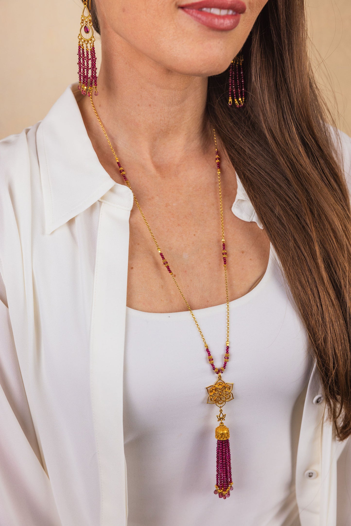 Garnet Tassel Necklace